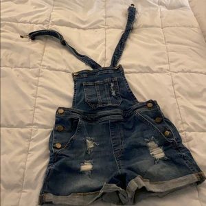 Harper denim short overalls